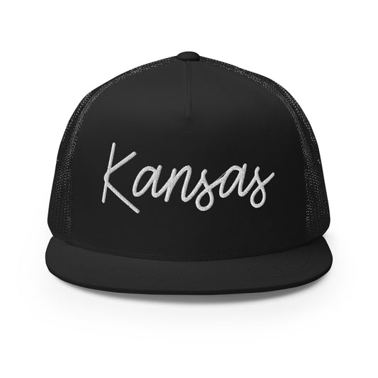 Kansas Retro Script High 5 Panel A-Frame Snapback Trucker Hat