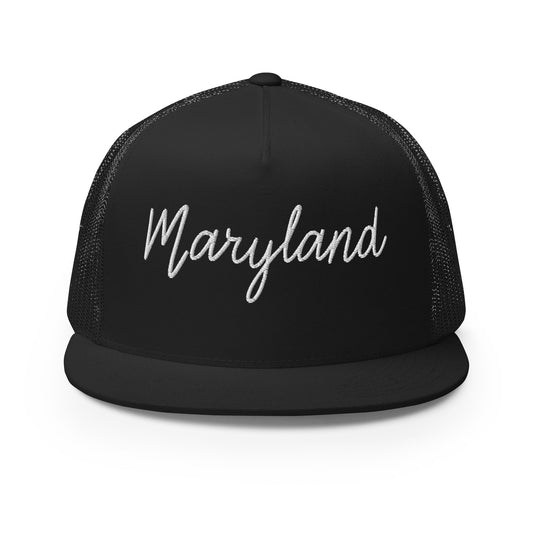 Maryland Retro Script High 5 Panel A-Frame Snapback Trucker Hat