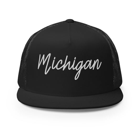 Michigan Retro Script High 5 Panel A-Frame Snapback Trucker Hat