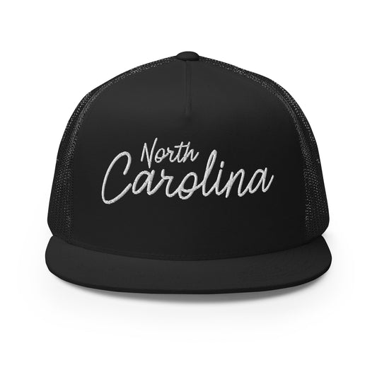 North Carolina Retro Script High 5 Panel A-Frame Snapback Trucker Hat