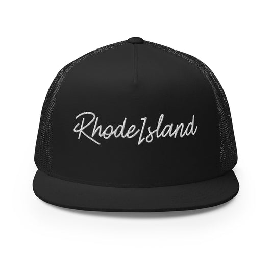 Rhode Island Retro Script High 5 Panel A-Frame Snapback Trucker Hat