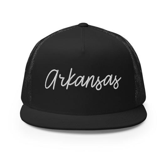 Arkansas Retro Script High 5 Panel A-Frame Snapback Trucker Hat