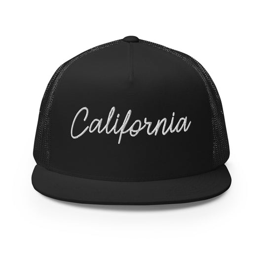 California Retro Script High 5 Panel A-Frame Snapback Trucker Hat