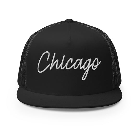 Chicago Retro Script High 5 Panel A-Frame Snapback Trucker Hat