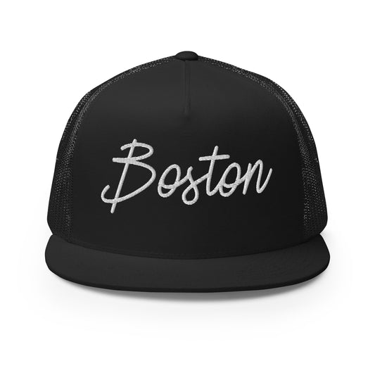 Boston Retro Script High 5 Panel A-Frame Snapback Trucker Hat