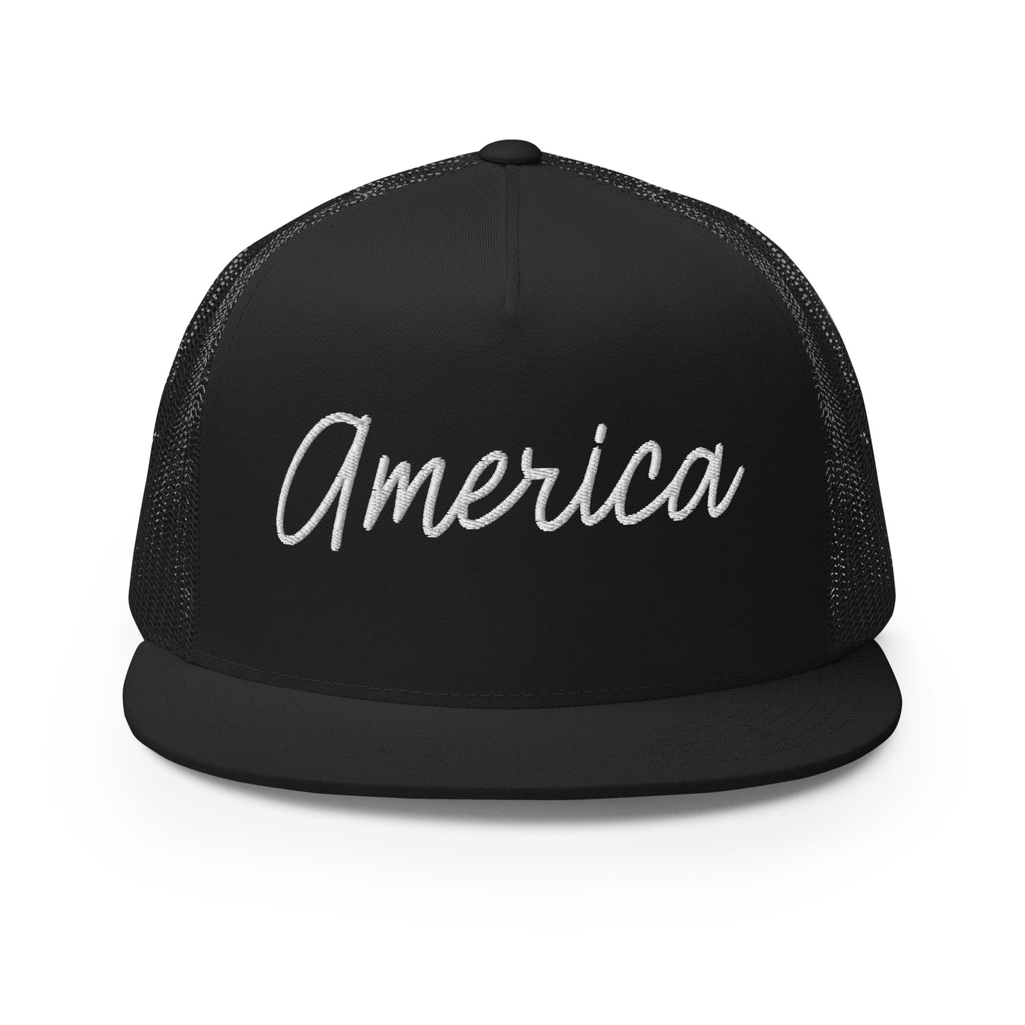 United States USA "America" Retro Script High 5 Panel A-Frame Snapback Trucker Hat