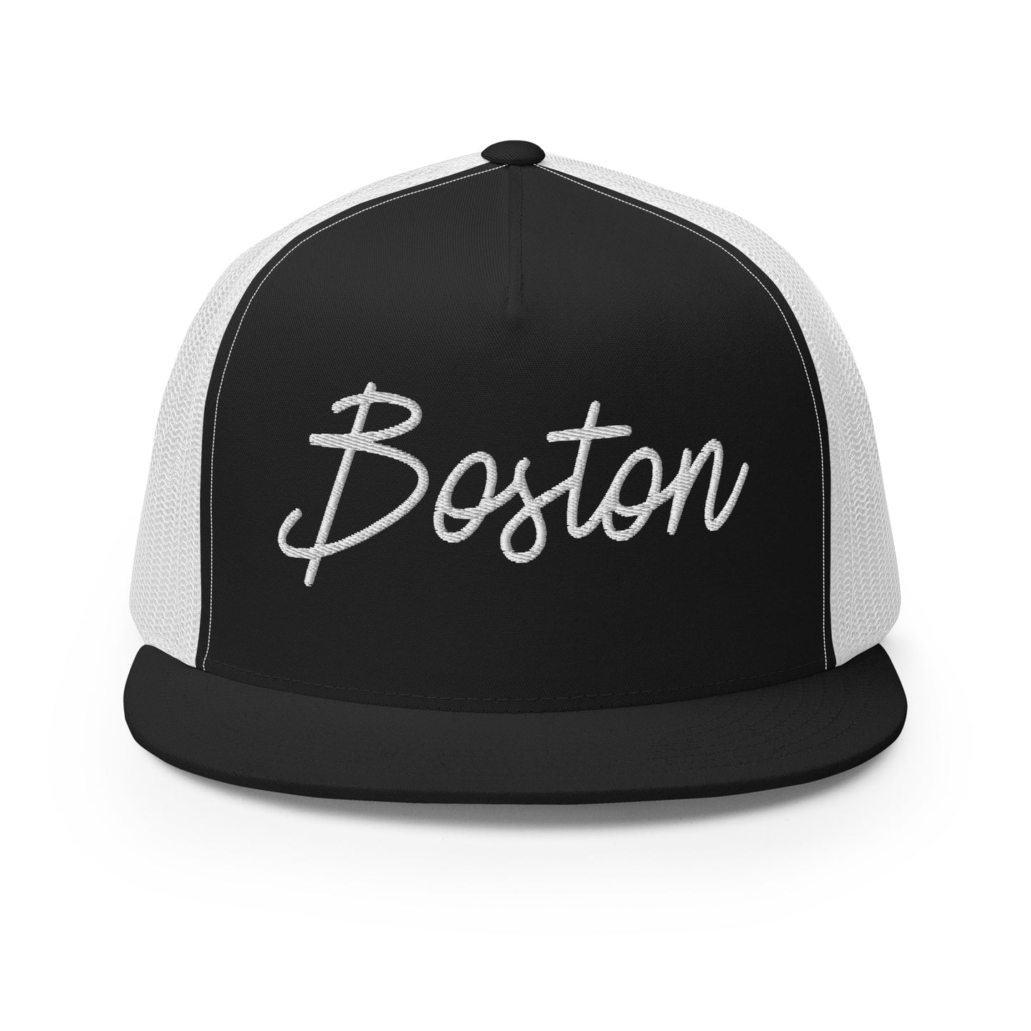 Boston Retro Script High 5 Panel A-Frame Snapback Trucker Hat