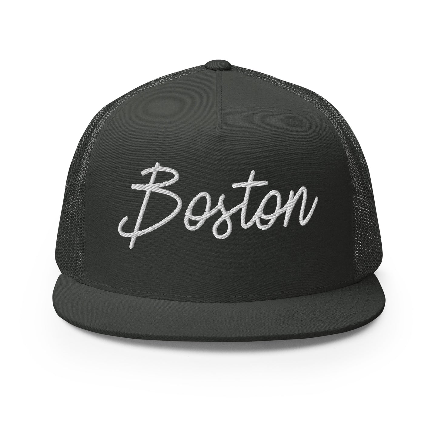 Boston Retro Script High 5 Panel A-Frame Snapback Trucker Hat