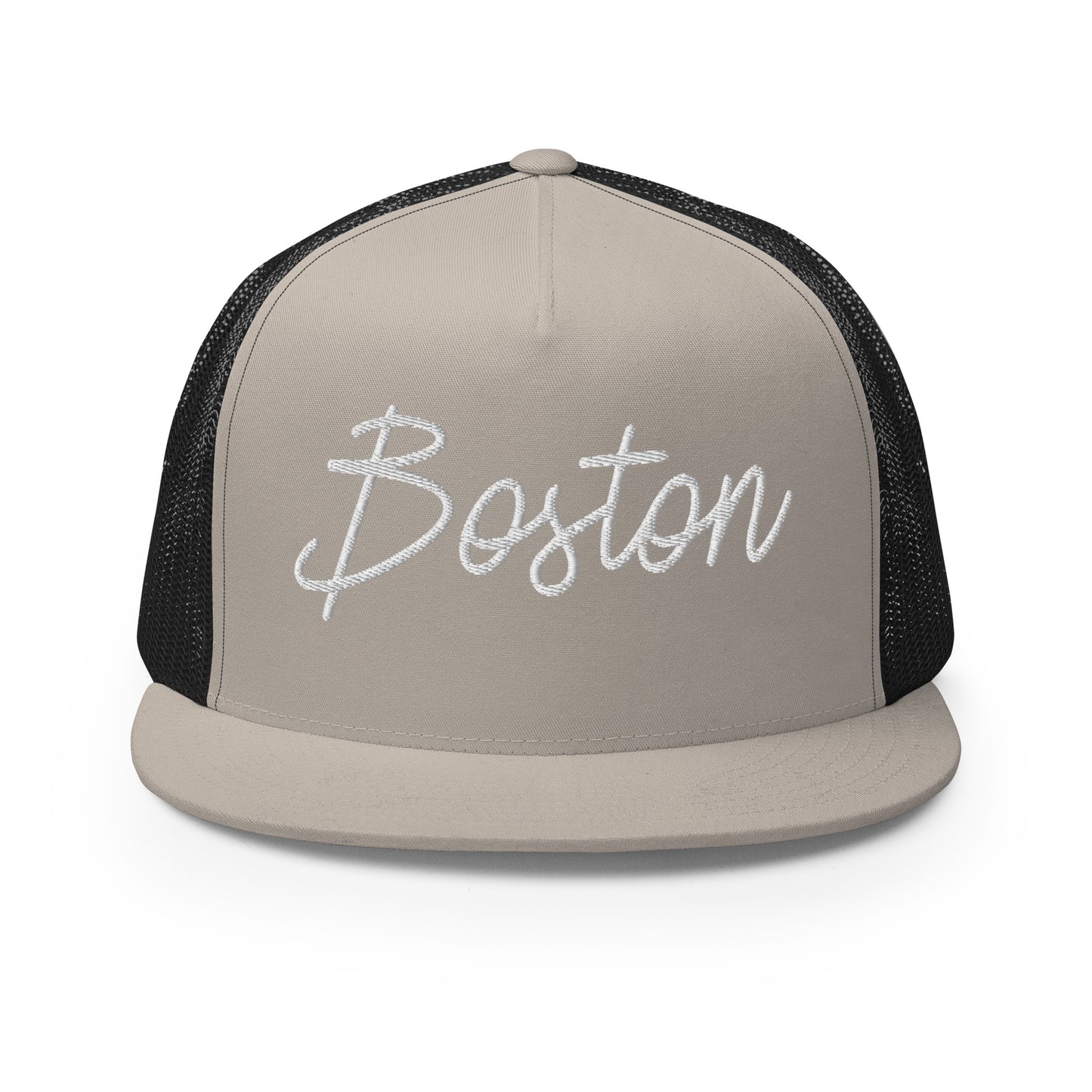 Boston Retro Script High 5 Panel A-Frame Snapback Trucker Hat