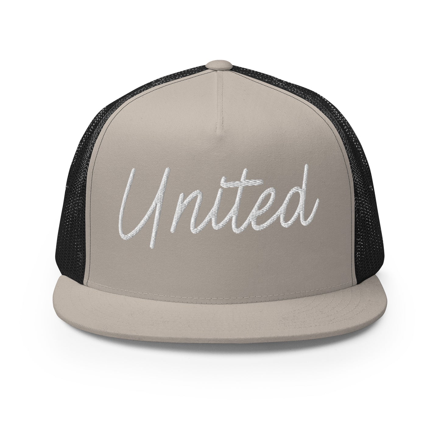 United States USA "United" Retro Script High 5 Panel A-Frame Snapback Trucker Hat