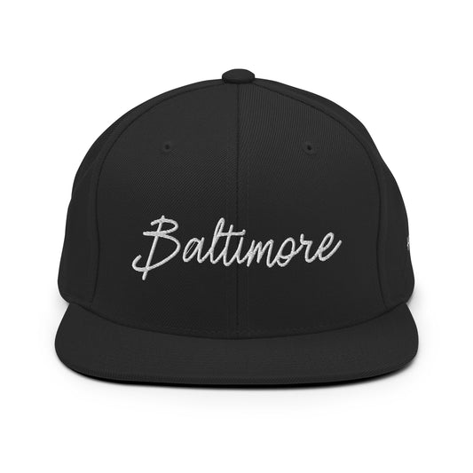 Baltimore Retro Script 6 Panel Snapback Hat