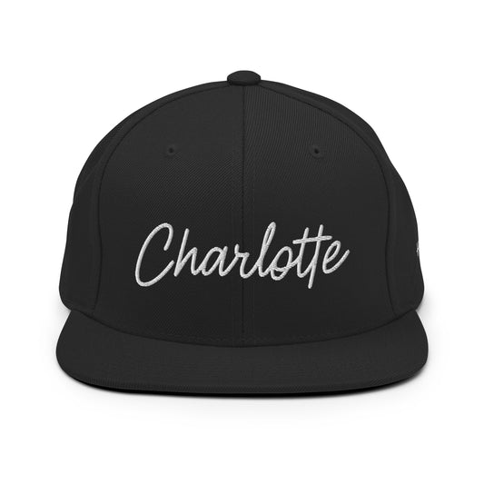 Charlotte Retro Script 6 Panel Snapback Hat