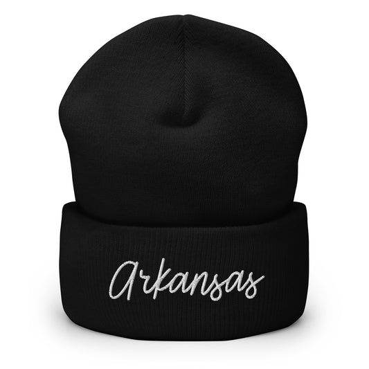 Arkansas Retro Script Cuffed Beanie Hat