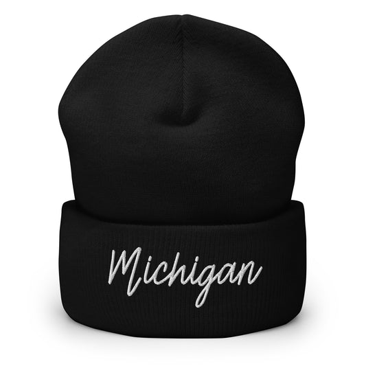 Michigan Retro Script Cuffed Beanie Hat