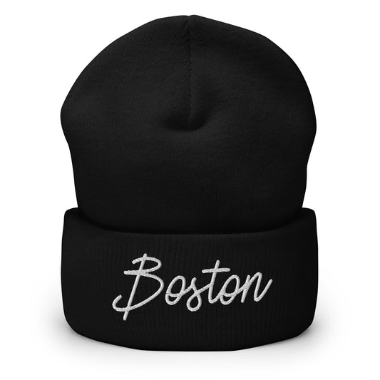 Boston Retro Script Cuffed Beanie Hat