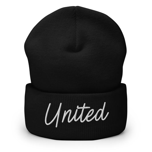 United States USA "United" Retro Script Cuffed Beanie Hat