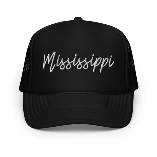 Mississippi Retro Script Foam 5 Panel A-Frame Snapback Trucker Hat