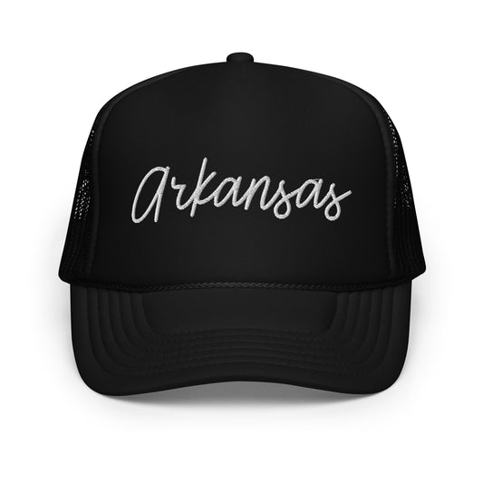 Arkansas Retro Script Foam 5 Panel A-Frame Snapback Trucker Hat