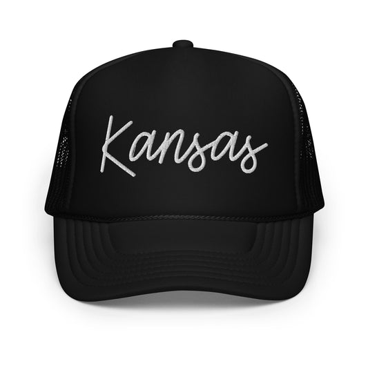 Kansas Retro Script Foam 5 Panel A-Frame Snapback Trucker Hat