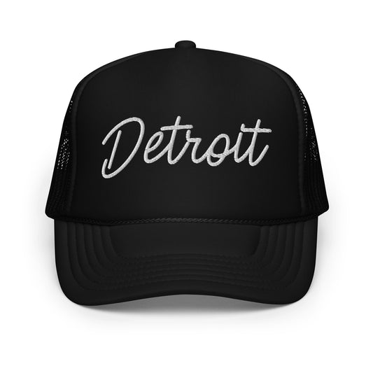 Detroit Retro Script Foam 5 Panel A-Frame Snapback Trucker Hat