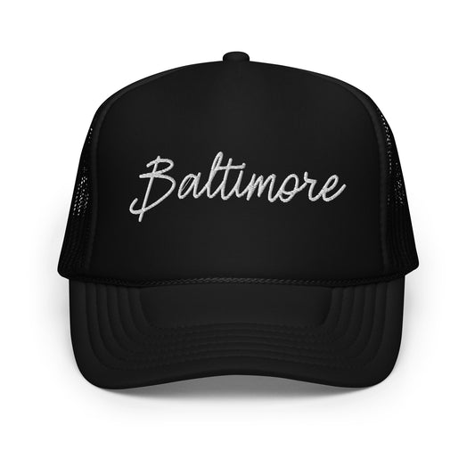 Baltimore Retro Script Foam 5 Panel A-Frame Snapback Trucker Hat