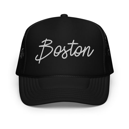 Boston Retro Script Foam 5 Panel A-Frame Snapback Trucker Hat