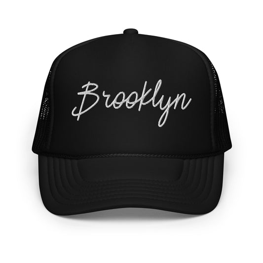 Brooklyn Retro Script Foam 5 Panel A-Frame Snapback Trucker Hat