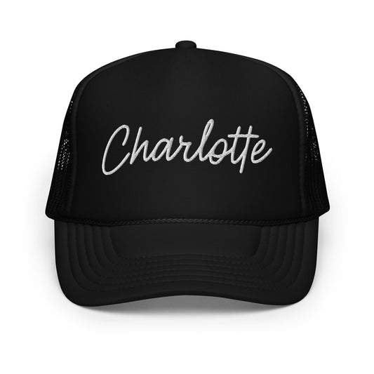 Charlotte Retro Script Foam 5 Panel A-Frame Snapback Trucker Hat