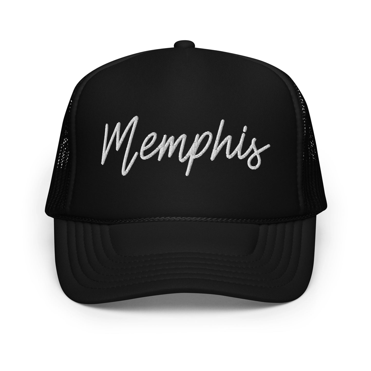 Memphis Retro Script Foam 5 Panel A-Frame Snapback Trucker Hat