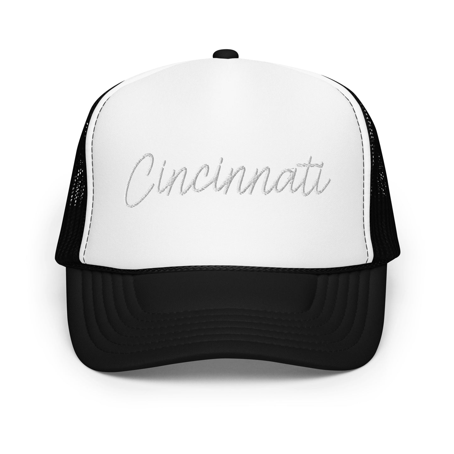Cincinnati Retro Script Foam 5 Panel A-Frame Snapback Trucker Hat