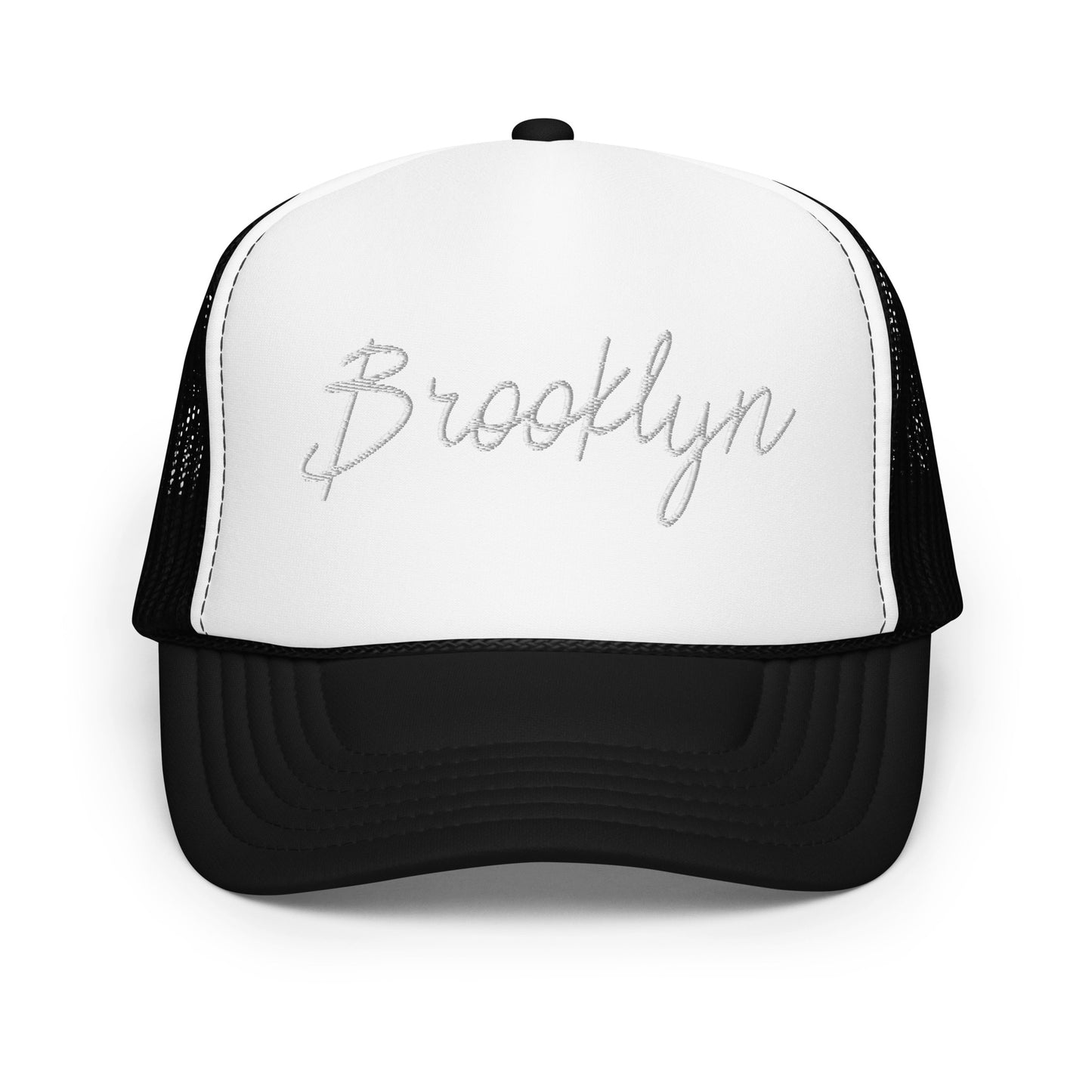 Brooklyn Retro Script Foam 5 Panel A-Frame Snapback Trucker Hat