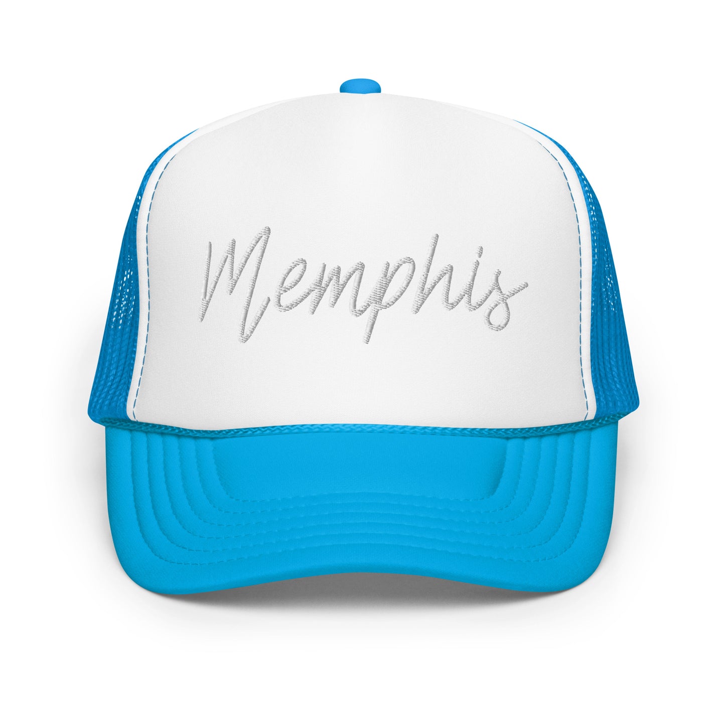Memphis Retro Script Foam 5 Panel A-Frame Snapback Trucker Hat