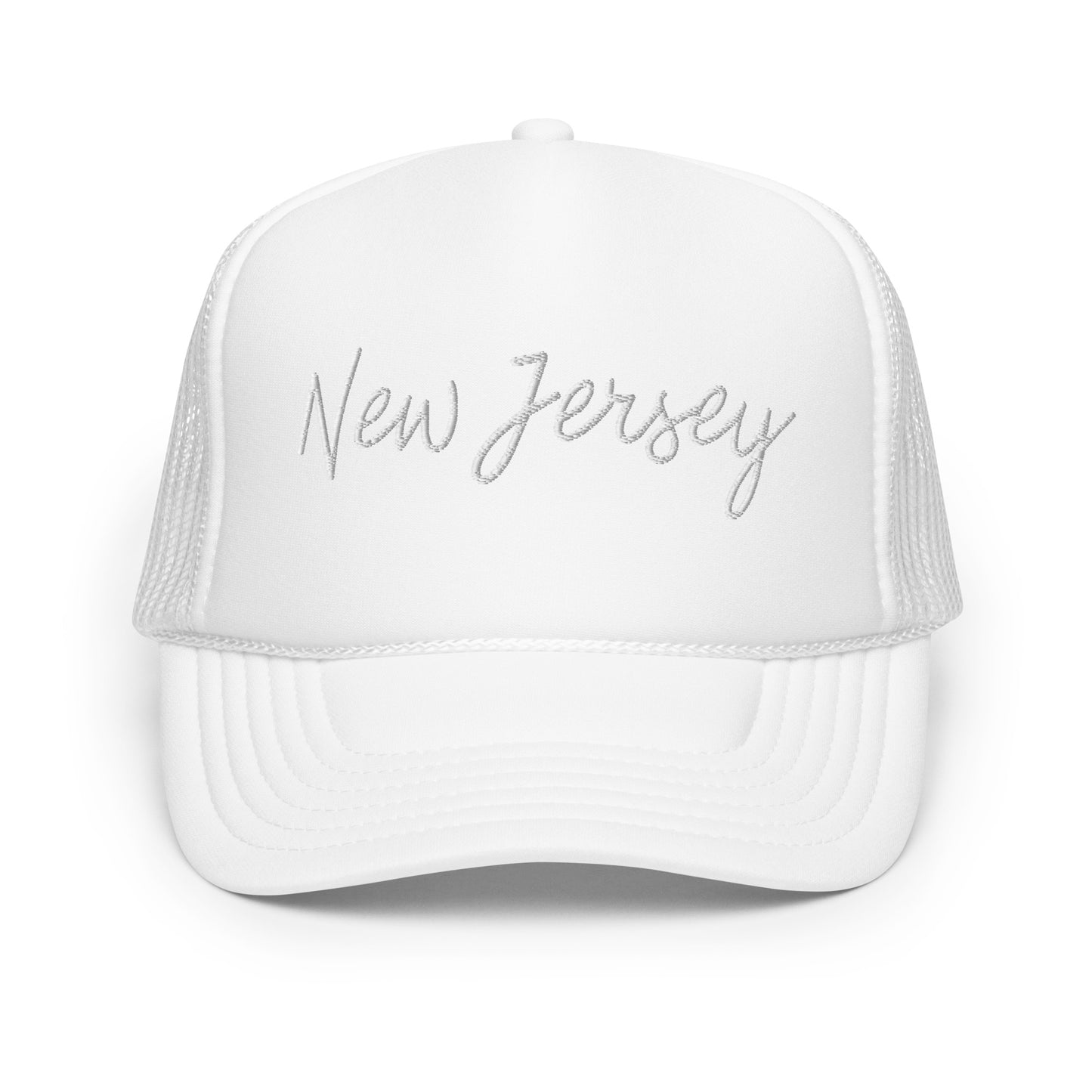 New Jersey Retro Script Foam 5 Panel A-Frame Snapback Trucker Hat