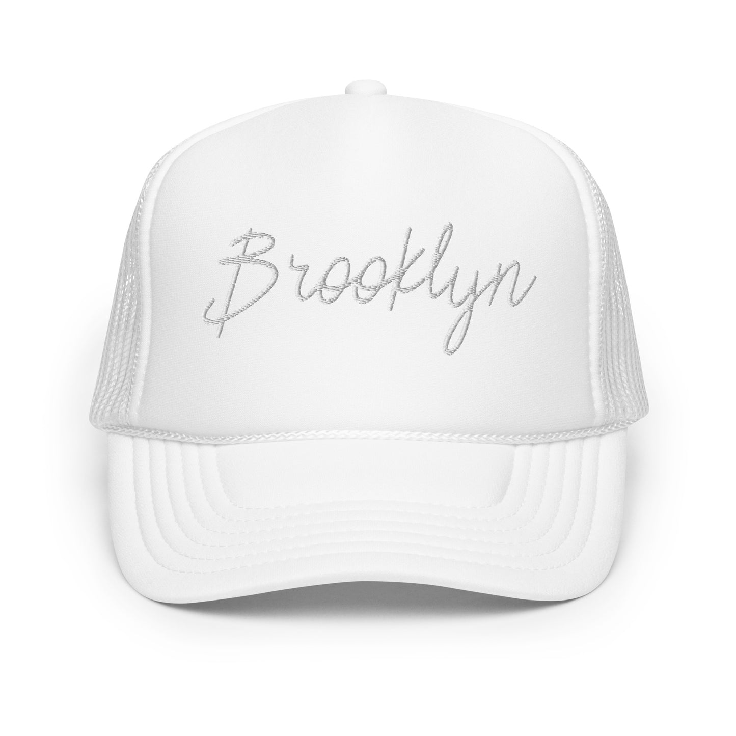 Brooklyn Retro Script Foam 5 Panel A-Frame Snapback Trucker Hat