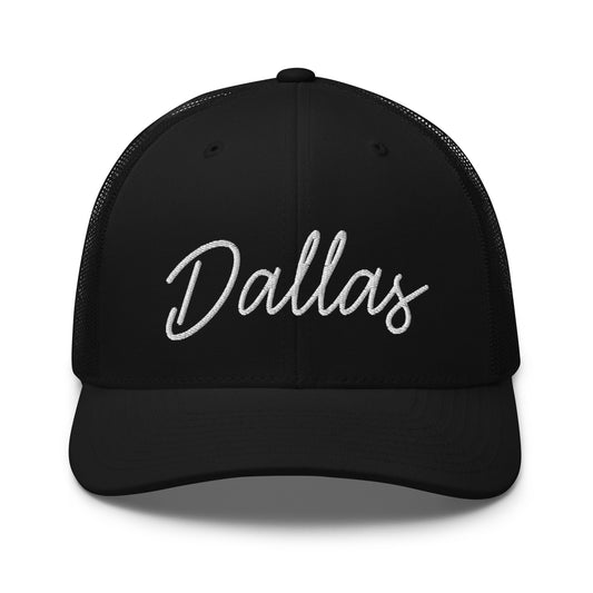 Dallas Retro Script Mid 6 Panel Snapback Trucker Hat