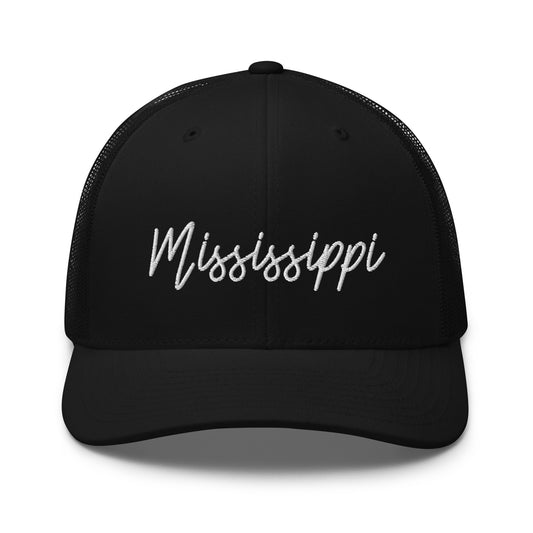 Mississippi Retro Script Mid 6 Panel Snapback Trucker Hat