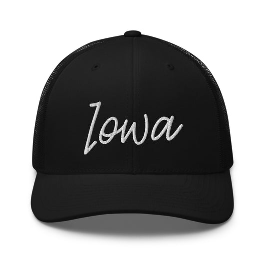 Iowa Retro Script Mid 6 Panel Snapback Trucker Hat