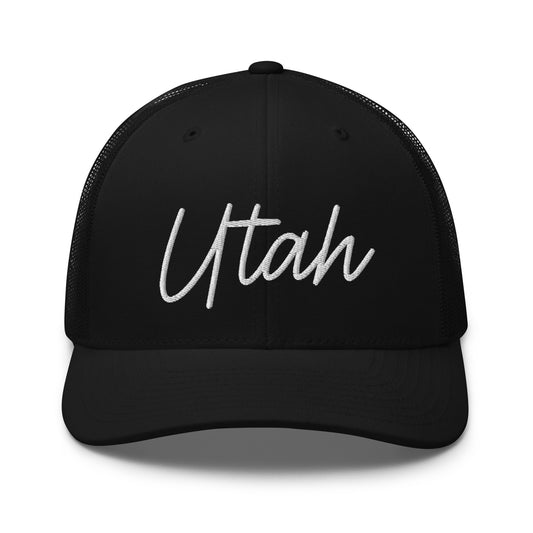 Utah Retro Script Mid 6 Panel Snapback Trucker Hat