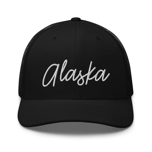 Alaska Retro Script Mid 6 Panel Snapback Trucker Hat