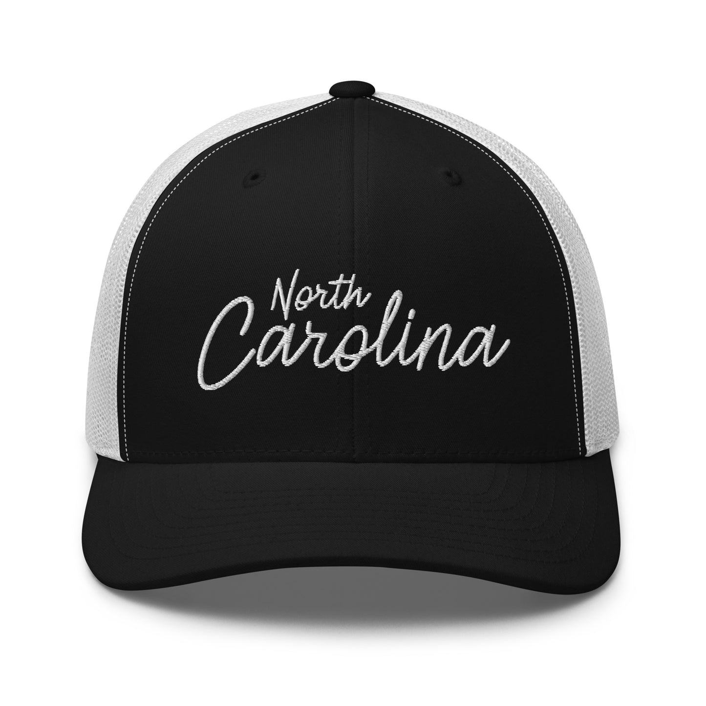 North Carolina Retro Script Mid 6 Panel Snapback Trucker Hat