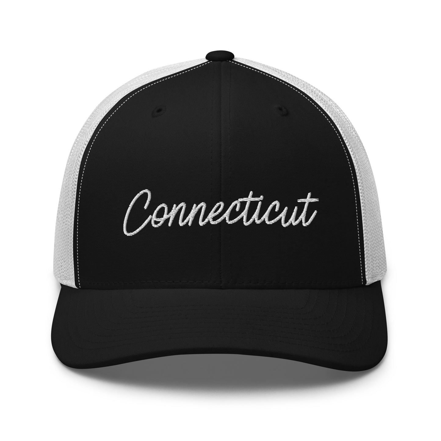 Connecticut Retro Script Mid 6 Panel Snapback Trucker Hat