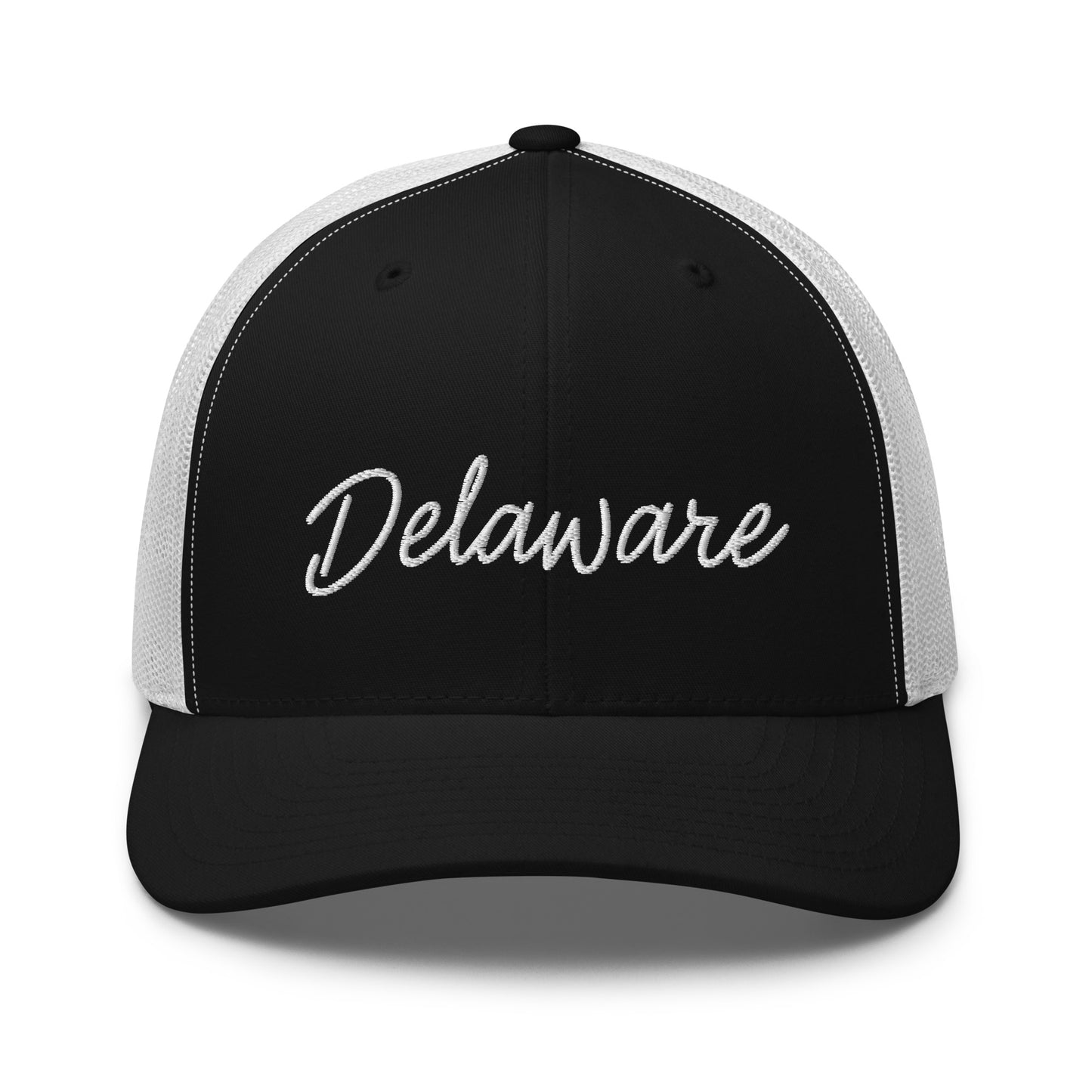 Delaware Retro Script Mid 6 Panel Snapback Trucker Hat