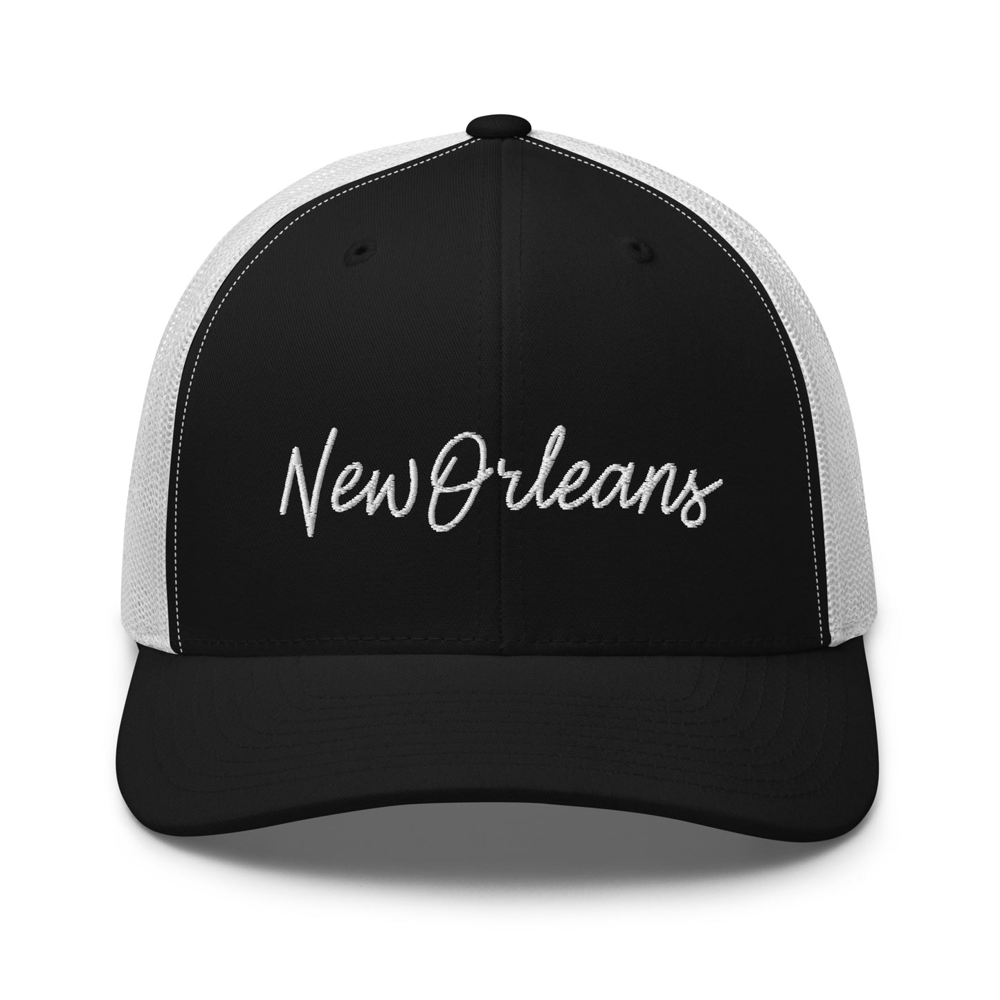 New Orleans Retro Script Mid 6 Panel Snapback Trucker Hat