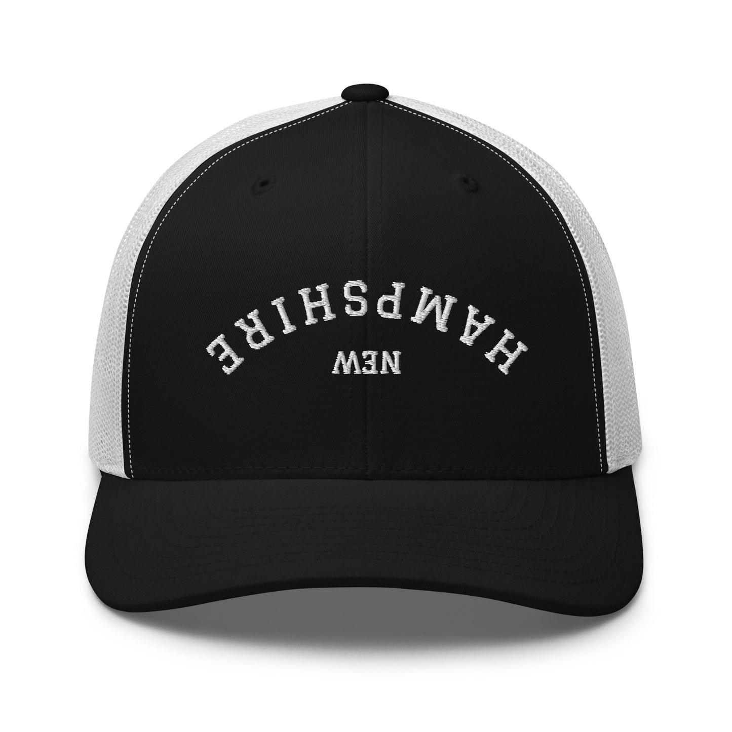 New Hampshire Upside Down Arch Mid 6 Panel Snapback Trucker Hat