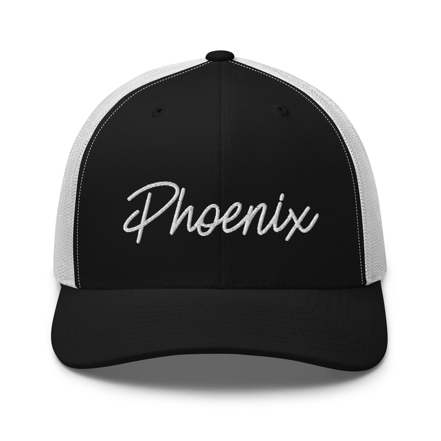 Phoenix Retro Script Mid 6 Panel Snapback Trucker Hat