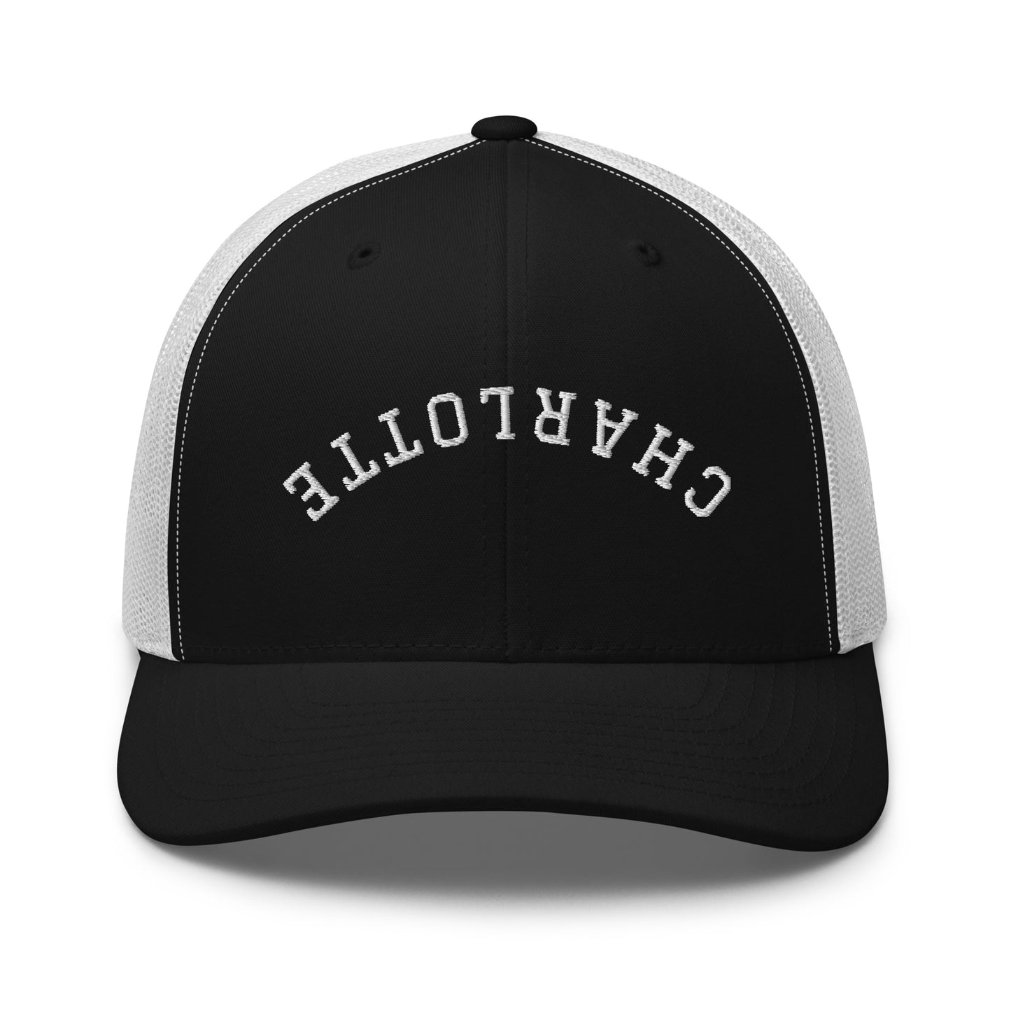 Charlotte Upside Down Arch Mid 6 Panel Snapback Trucker Hat