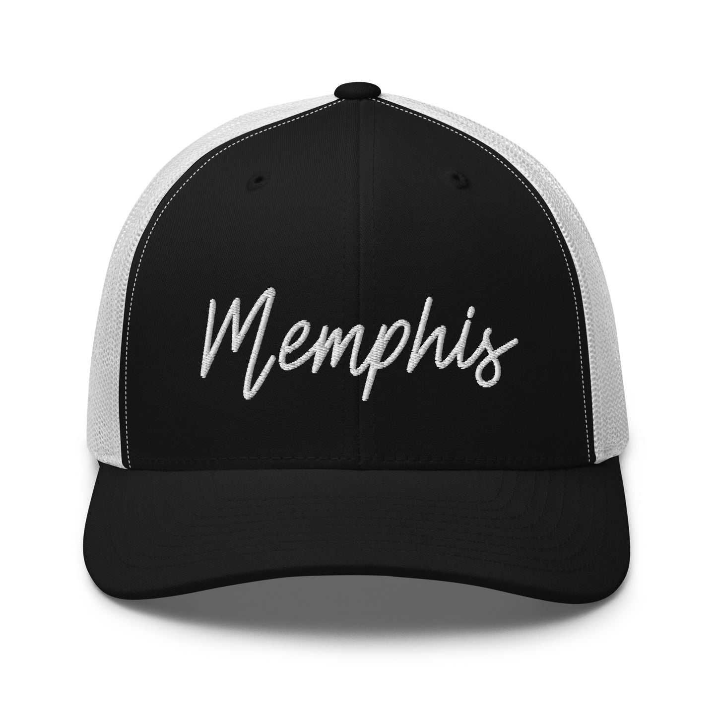 Memphis Retro Script Mid 6 Panel Snapback Trucker Hat