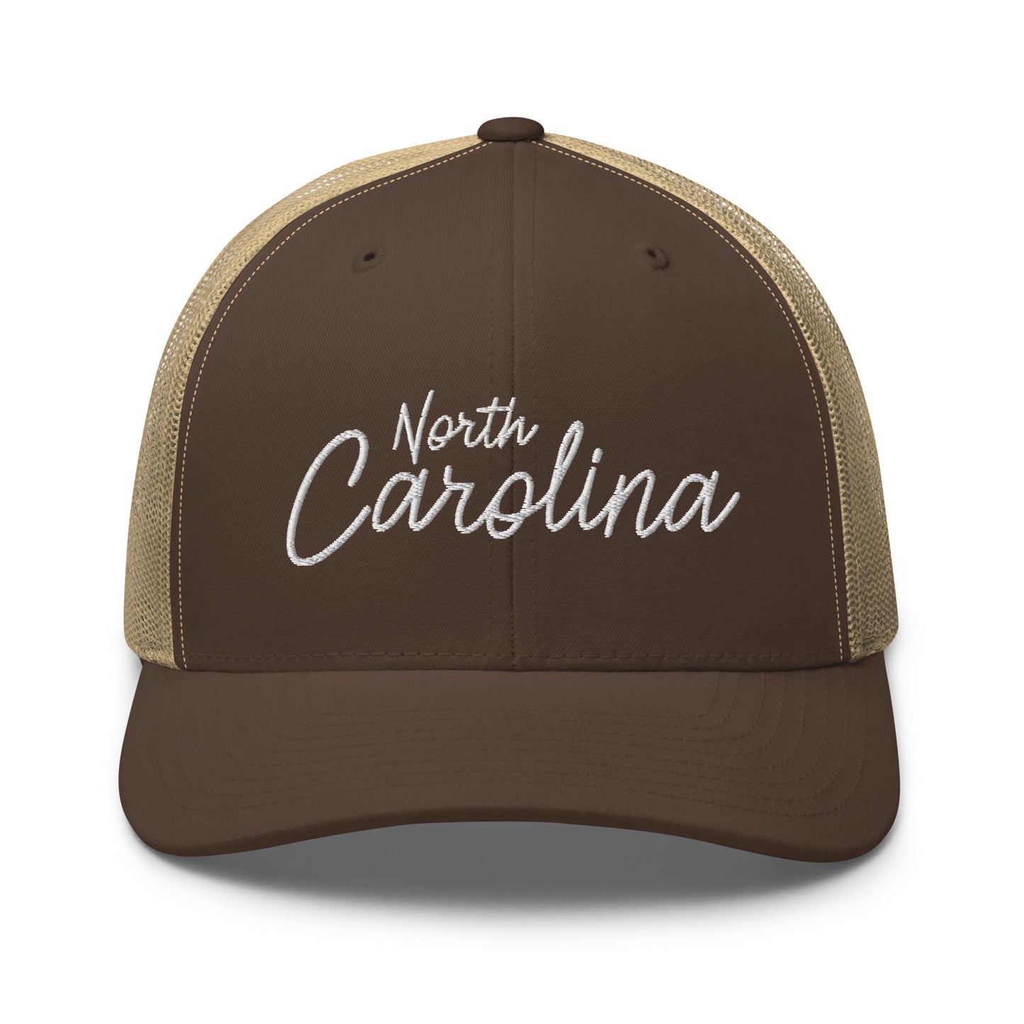 North Carolina Retro Script Mid 6 Panel Snapback Trucker Hat