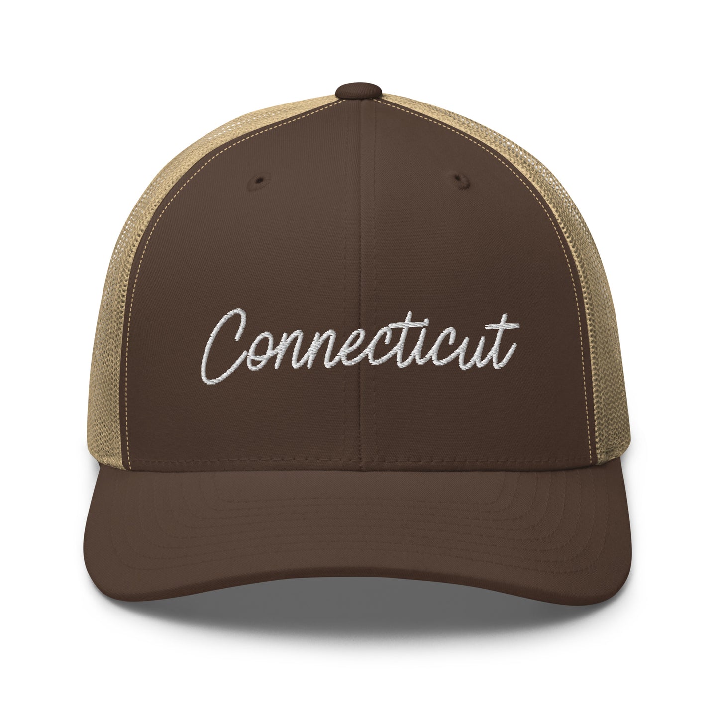 Connecticut Retro Script Mid 6 Panel Snapback Trucker Hat