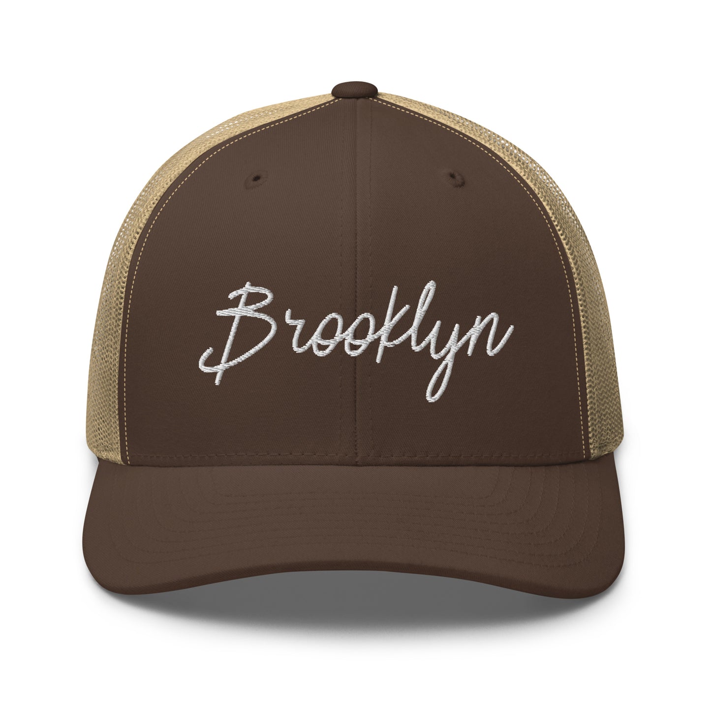 Brooklyn Retro Script Mid 6 Panel Snapback Trucker Hat